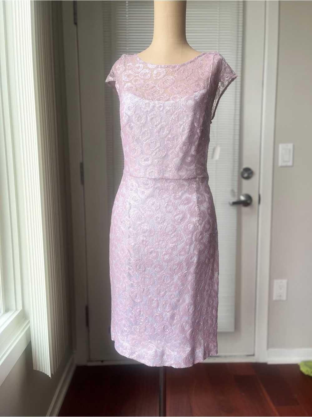 Kay Unger Pale Pink Lace Sheath Midi Dress NWT